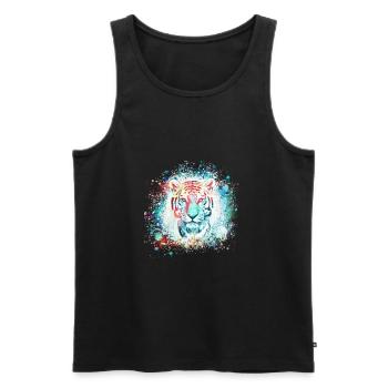 weisser tiger ,tiger,blau,graffiti, aquarell,bunt - Männer Premium Bio Tank Top - Schwarz - Vorne - AI Model Male 178 light (178cm)