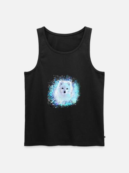 niebieski , lis polarny, lis, biały, akwarela, malarstwo - Ekologiczny tank top męski Premium - czarny
