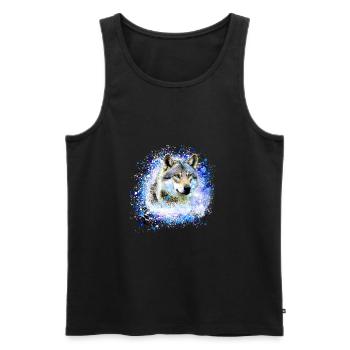 loup,bleu,chien, chien de berger,Chien, peinture,graffiti - Débardeur bio Premium Homme - noir - Devant - AI Model Male 178 light (178cm)
