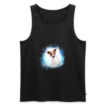 russel terrier, terrier, Jack Russell Terrier,bleu - Débardeur bio Premium Homme - noir - Devant - AI Model Male 178 light (178cm)