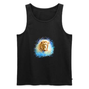 lion, or,tête de lion, graffiti, peinture, bleu - Débardeur bio Premium Homme - noir - Devant - Michal (187cm)