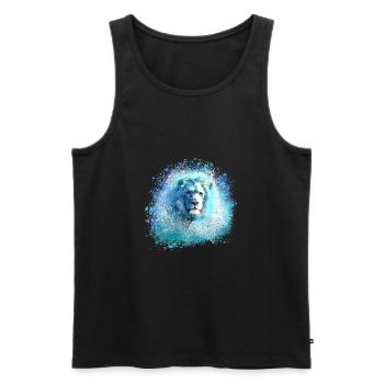 lion, tête de lion, graffiti, peinture, bleu - Débardeur bio Premium Homme - noir - Devant - Michal (187cm)
