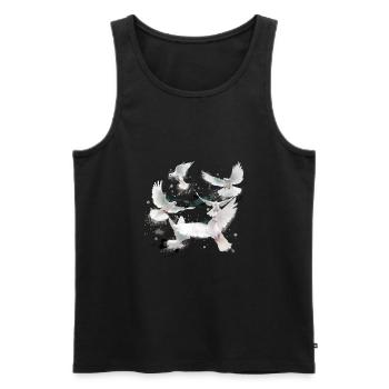 pigeons,sourds,oiseaux,troupeaux d’oiseaux,blancs,graffitis - Débardeur bio Premium Homme - noir - Devant - Michal (187cm)