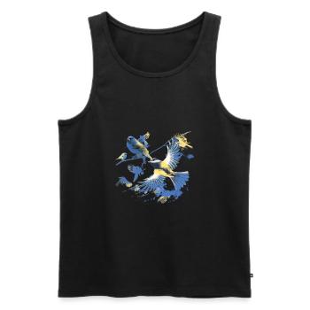Oiseaux, grands, troupeau d’oiseaux, graffitis, colorés - Débardeur bio Premium Homme - noir - Devant - Michal (187cm)