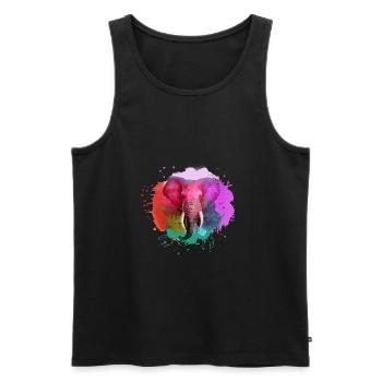 éléphant, rose, coloré, peinture, coloré, aquarelle, graffiti - Débardeur bio Premium Homme - noir - Devant - Michal (187cm)