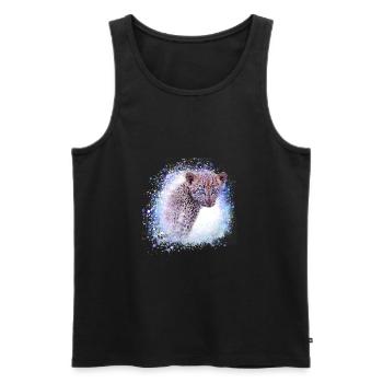 léopard, chat, chat sauvage, graffiti, peinture, bleu - Débardeur bio Premium Homme - noir - Devant - Michal (187cm)