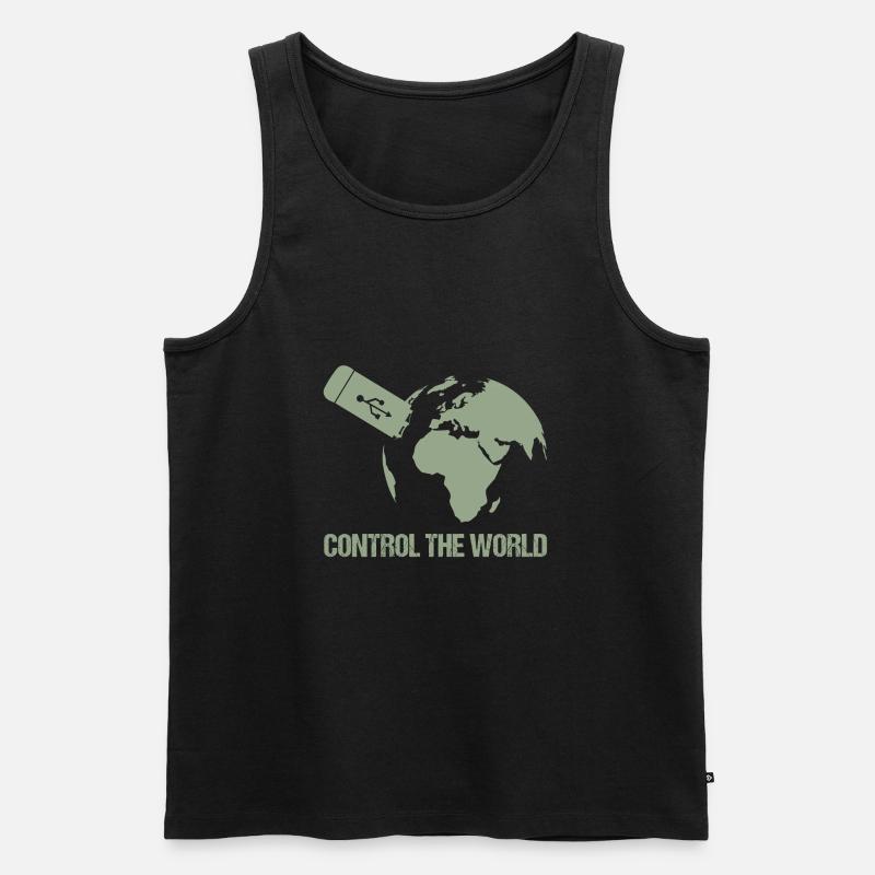 Kontrolliere die Welt als Hacker - Männer Premium Bio Tank Top - Schwarz