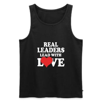 Les vrais leaders dirigent avec amour - Débardeur bio Premium Homme - noir - Devant - Michal (187cm)