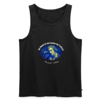 Schiller Zitat - Kunst ist Tochter der Freiheit - Männer Premium Bio Tank Top - Schwarz - Vorne - AI Model Male 178 light (178cm)