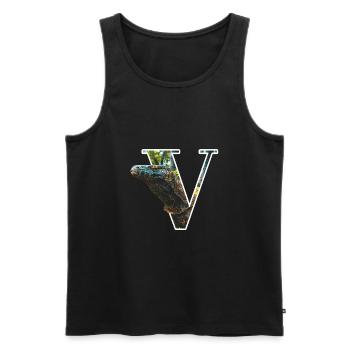 V Varan alphabet animaux - Débardeur bio Premium Homme - noir - Devant - AI Model Male 178 light (178cm)