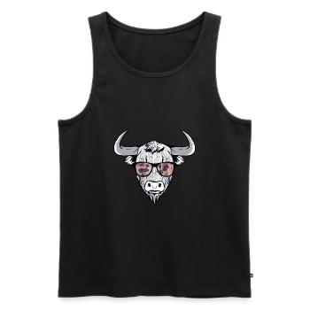 Cooler Bison Stier mit Zottelhaar - Männer Premium Bio Tank Top - Schwarz - Vorne - Michal (187cm)