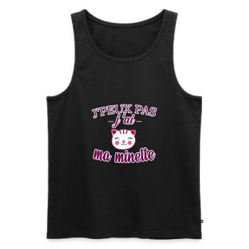 tee shirt j peux pas j ai ma minette chat mignon - Débardeur bio Premium Homme - noir - Devant - AI Model Male 178 light (178cm)