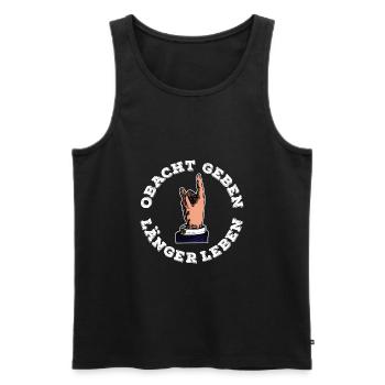 Obacht geben, länger leben - weiß - Männer Premium Bio Tank Top - Schwarz - Vorne - Michal (187cm)