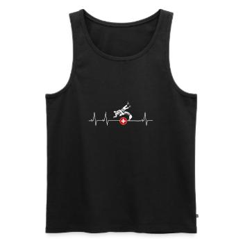 J’adore les balançoires - Suisse - Débardeur bio Premium Homme - noir - Devant - AI Model Male 178 light (178cm)