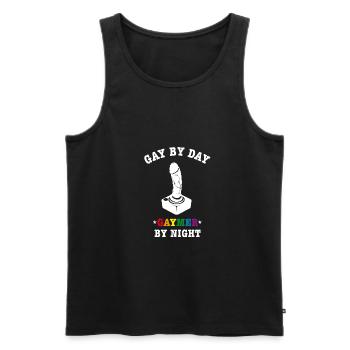 GAY BY DAY - Männer Premium Bio Tank Top - Schwarz - Vorne - AI Model Male 178 light (178cm)