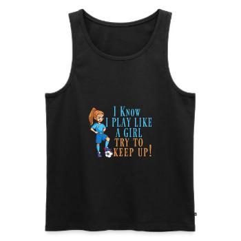 Femmes football soccer manger dormir répéter - Débardeur bio Premium Homme - noir - Devant - Michal (187cm)