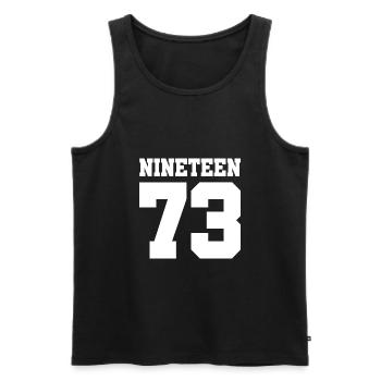 Birthday Year Nineteen Gift 1973 73 - Men's Premium Organic Tank Top - black - Front - AI Model Male 178 light (178cm)