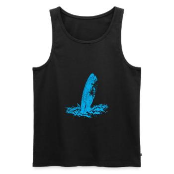 Surfboard on the beach - Men's Premium Organic Tank Top - black - Front - AI Model Male 178 light (178cm)