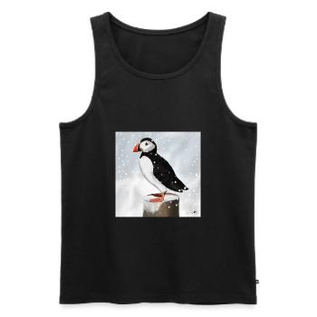 Gemalter Papageitaucher im Schnee Vogel Design - Männer Premium Bio Tank Top - Schwarz - Vorne - AI Model Male 178 light (178cm)