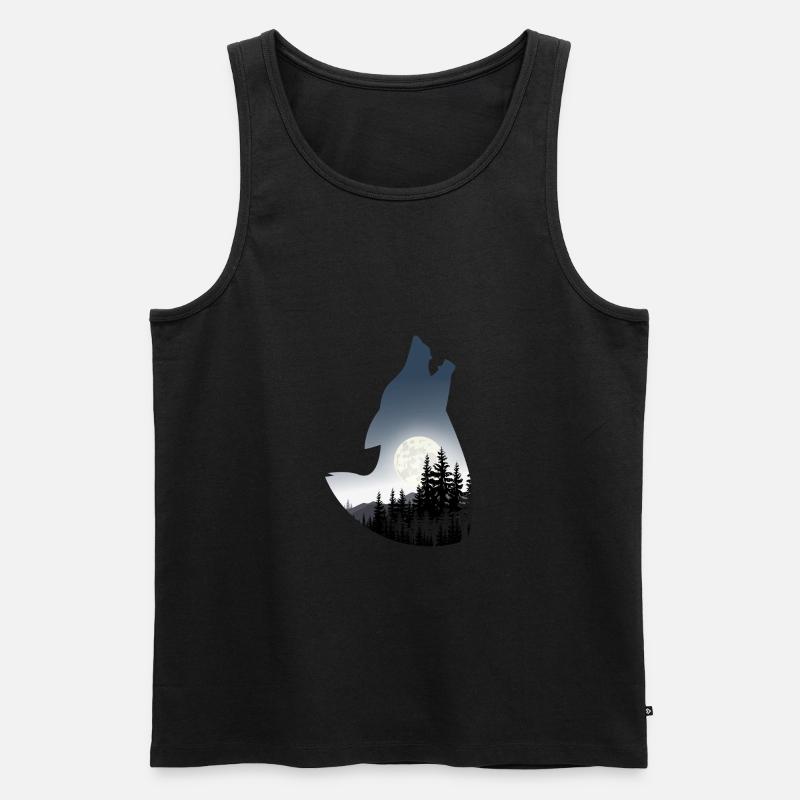 Wolf Silhouette - Männer Premium Bio Tank Top - Schwarz