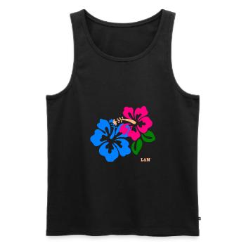 T-shirt with blue and pink hibiscus brand L&N - Men's Premium Organic Tank Top - black - Front - Michal (187cm)