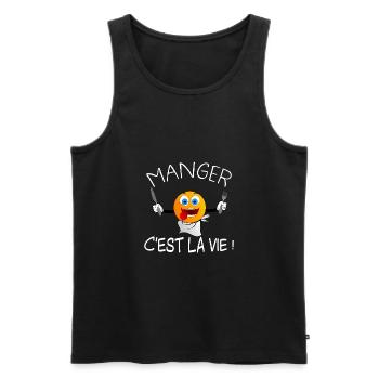 Manger c'est la vie. Humour cadeau Noël - Débardeur bio Premium Homme - noir - Devant - Michal (187cm)