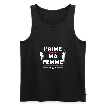 J'aime ma femme. Humour homme escalade - Débardeur bio Premium Homme - noir - Devant - AI Model Male 178 light (178cm)