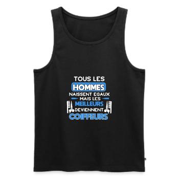 Tous les hommes naissent égaux, coiffeurs humour - Débardeur bio Premium Homme - noir - Devant - AI Model Male 178 light (178cm)