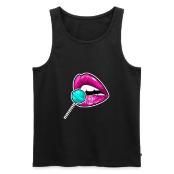 SEXY LIPPEN MIT LOLLYPOP - Männer Premium Bio Tank Top - Schwarz - Vorne - AI Model Male 178 light (178cm)