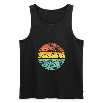 planche de surf rétro sunset beach palm - Débardeur bio Premium Homme - noir - Devant - Michal (187cm)