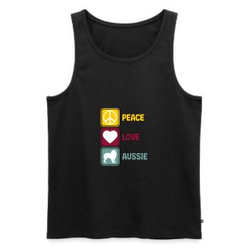 Australischer Schäferhund Aussie Peace Love Spruch - Männer Premium Bio Tank Top - Schwarz - Vorne - AI Model Male 178 light (178cm)