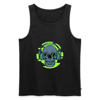 Skull Headphones Green - Men's Premium Organic Tank Top - black - Front - Michal (187cm)