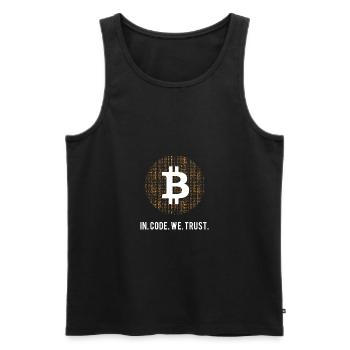 Bitcoin dans un code de confiance - Débardeur bio Premium Homme - noir - Devant - AI Model Male 178 light (178cm)