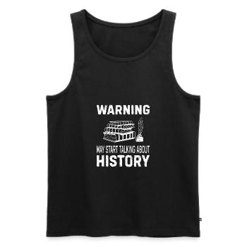 Warning may start talking about history gift - Men's Premium Organic Tank Top - black - Front - AI Model Male 178 light (178cm)