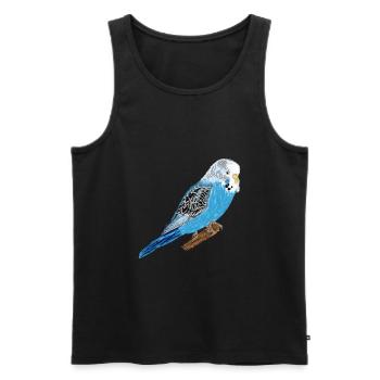 Perruche bleue / Blue Budgie I - Débardeur bio Premium Homme - noir - Devant - AI Model Male 178 light (178cm)