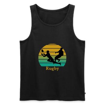 coucher soleil rugby - Débardeur bio Premium Homme - noir - Devant - AI Model Male 178 light (178cm)