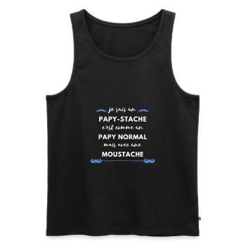 papy-stache papy avec moustache. Cadeau f^te papi - Débardeur bio Premium Homme - noir - Devant - AI Model Male 178 light (178cm)