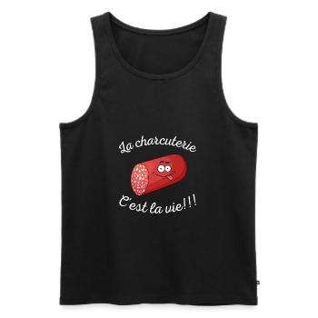 la charcuterie c'est la vie!!! - Débardeur bio Premium Homme - noir - Devant - Michal (187cm)
