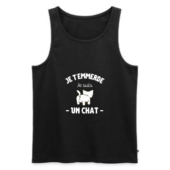 Je t'emmerde je suis un chat humour animaux - Débardeur bio Premium Homme - noir - Devant - AI Model Male 178 light (178cm)