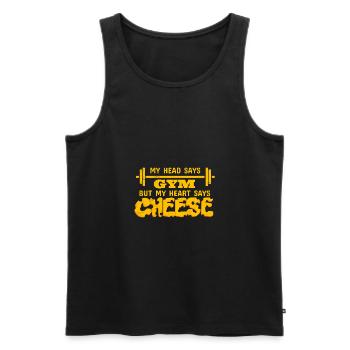 My mind Says Gym My Heart Says Cheese Funny Gym - Débardeur bio Premium Homme - noir - Devant - Michal (187cm)