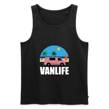 VAN LIFE - La plage - Van rose - Débardeur bio Premium Homme - noir - Devant - AI Model Male 178 light (178cm)