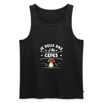 Je peux pas j'ai cèpes humour champignons cèpes - Débardeur bio Premium Homme - noir - Devant - AI Model Male 178 light (178cm)