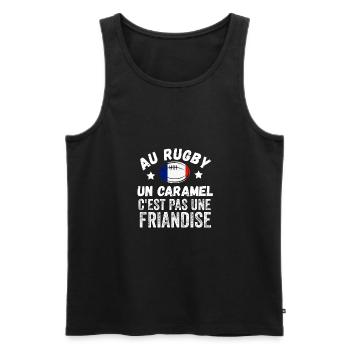 Au Rugby Un Caramel C'est Pas Une Friandise - Débardeur bio Premium Homme - noir - Devant - AI Model Male 178 light (178cm)