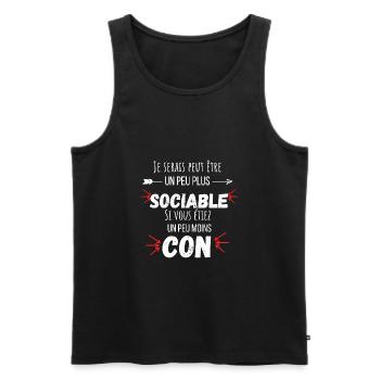 Un peu plus sociable citation humour - Débardeur bio Premium Homme - noir - Devant - Michal (187cm)
