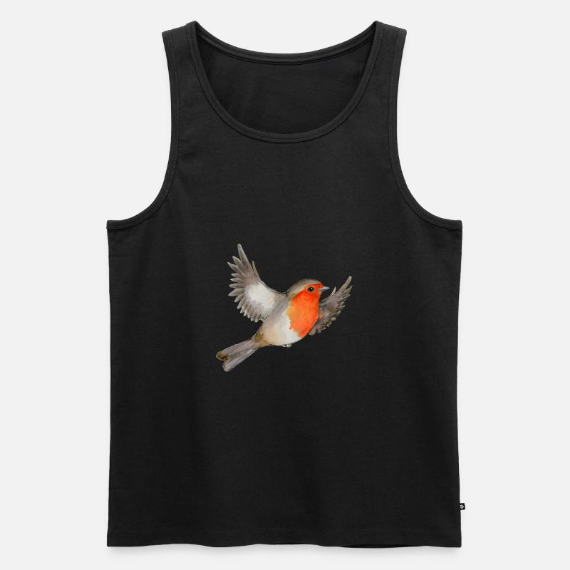 Eine Aquarellzeichnung eines fliegenden Rotkehlchens - Männer Premium Bio Tank Top - Schwarz