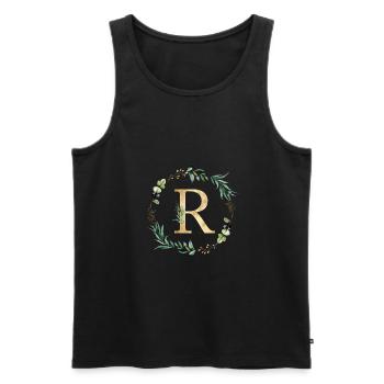 Monogramme R Botanique Or Vert Personnalisable - Débardeur bio Premium Homme - noir - Devant - Michal (187cm)