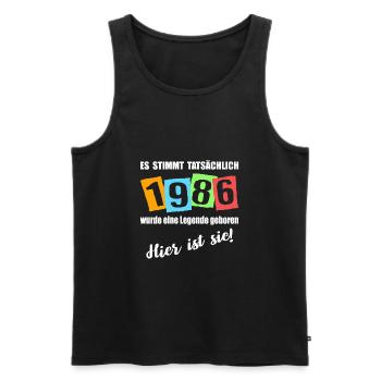 Legende ist 1986 geboren. Geburtstagsspruch - Männer Premium Bio Tank Top - Schwarz - Vorne - AI Model Male 178 light (178cm)