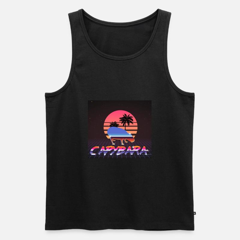 Capybara Retrowave - Männer Premium Bio Tank Top - Schwarz