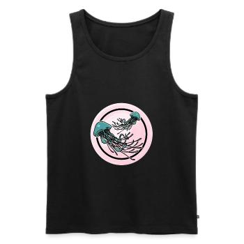 Beautiful Jellyfish Design in Green/Pink Underwater - Men's Premium Organic Tank Top - black - Front - AI Model Male 178 light (178cm)