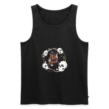 Schädel beobachtet eine Katze, die auf einem Kürbis in der Halle sitzt - Männer Premium Bio Tank Top - Schwarz - Vorne - AI Model Male 178 light (178cm)